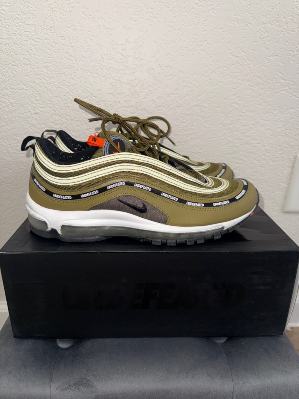 Nike Air Max 97 Militia Green / Black / Orange Box Label — Size 10